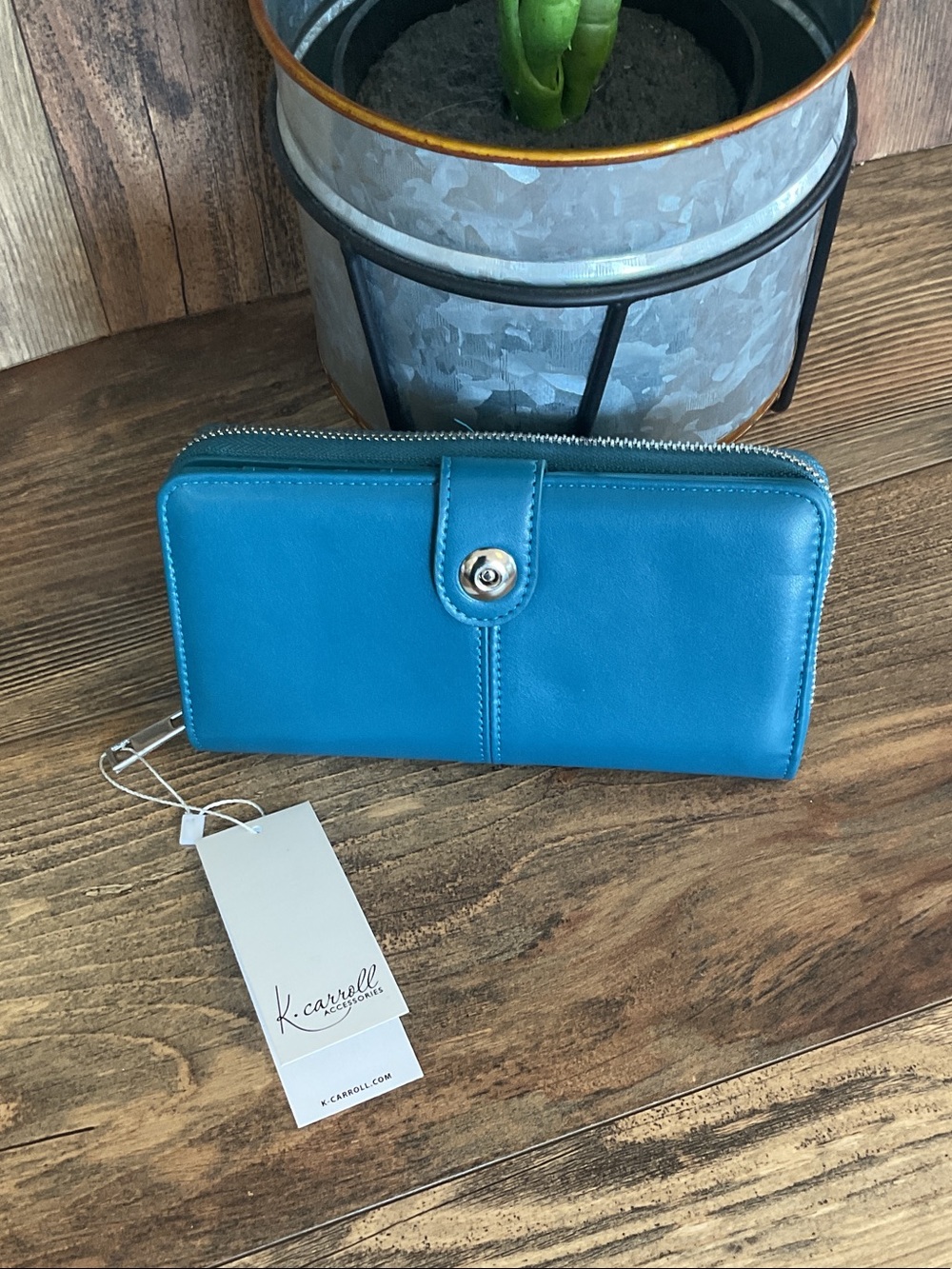 K. Carroll Teal Zip-Around RFID Vegan Leather Wallet